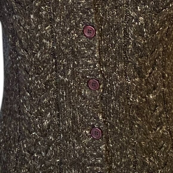 LL Bean Wool Cable Knit Sweater Vest Brown Fisherman Preppy Outdoorsy Heritage-M - Picture 4 of 12